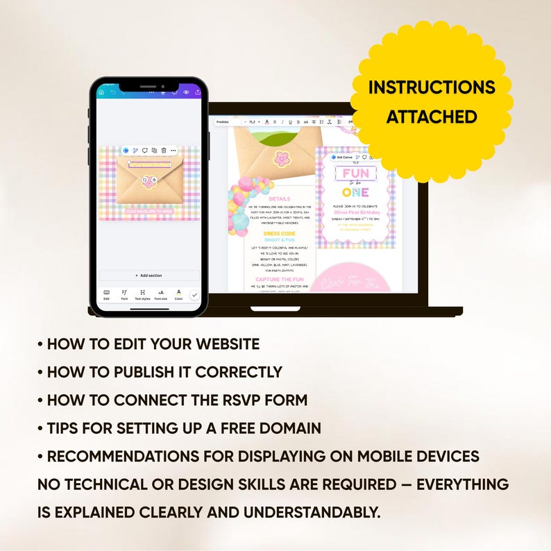 Fun to Be One First Birthday Website Invitation | Editable Canva Template (Digital Download) image 4