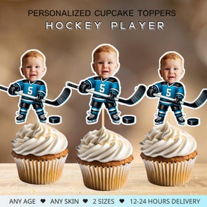 Hockey Player Personalized Face Cupcake Toppers, Ice Hockey Birthday Party, Digital File
