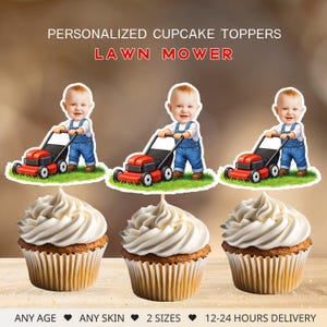 Gräsklippare Personliga Ansikte Cupcake Toppers, Landskapsarkitekt Födelsedagsdekor, Digital Fil