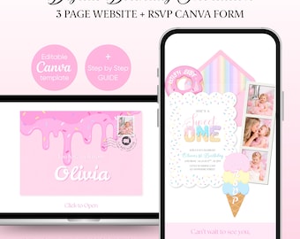 Sweet One Birthday Website Invitation | Editable Canva Template