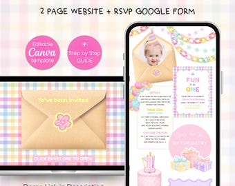 Fun to Be One First Birthday Website Invitation | Editable Canva Template (Digital Download)