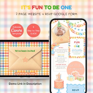 Fun to Be One First Birthday Website Invitation | Editable Canva Template (Digital Download)