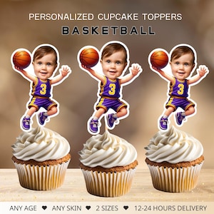 Basketball Personalized Face Cupcake Toppers, Basketball Player Birthday Decor, Digital File