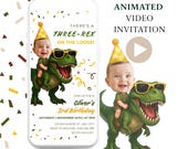 Dinosaur Birthday Invitation, Three-Rex Video Invite, Editable Template