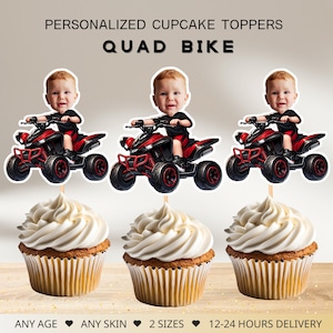 Adornos para cupcakes con caras personalizadas de cuatriciclo, decoración para fiesta de cumpleaños de cuatriciclo, archivo digital