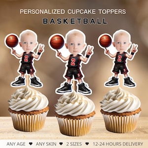 Basketball Personalized Face Cupcake Toppers, Basketball Player Party Decor, Digital File