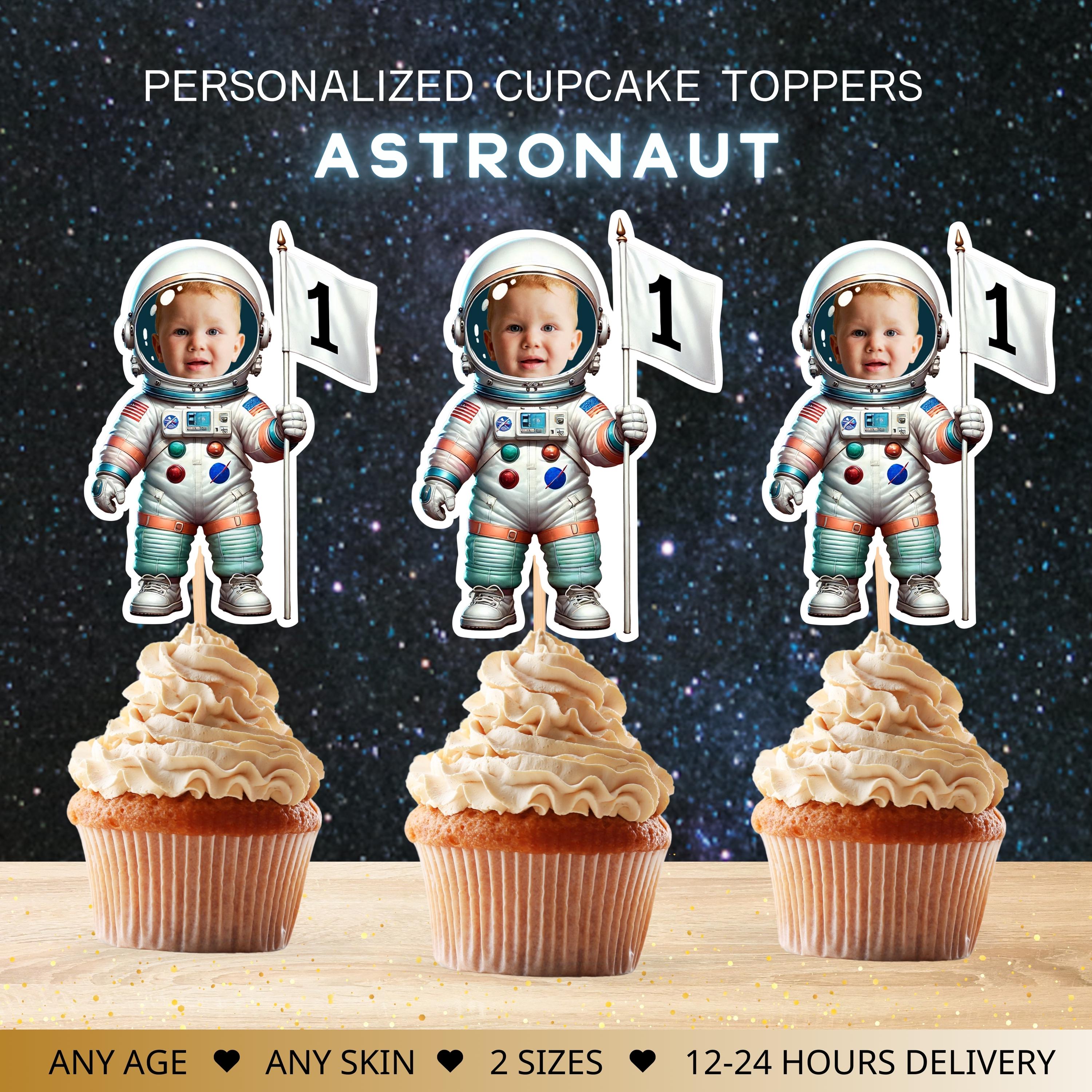 Astronaut Personalized Photo Cupcake Toppers: Space Birthday (Digital File)