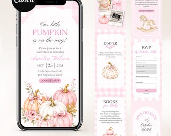 A Little Pumpkin Baby Shower Website Invitation + RSVP | Editable Autumn Fall Invite | Halloween Template