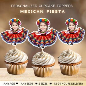 Personalized Mexican Fiesta Girl Cupcake Toppers: Mexican Birthday Decor (Digital File)