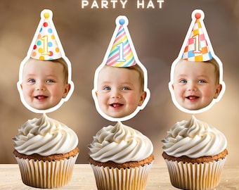 Colorful Birthday Face Cupcake Topper, Digital File