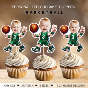 Basketball Personalized Face Cupcake Toppers, Basketball Player Birthday Decor, Digital File