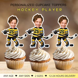 Hockey Player Personalized Face Cupcake Toppers, Ice Hockey Birthday Party, Digital File