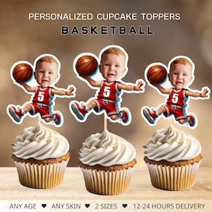 Basketball Personalized Face Cupcake Toppers, Basketball Player Birthday Decor, Digital File
