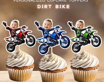 Dirt Bike Personalized Face Cupcake Toppers, Birthday Decor (Digital File)