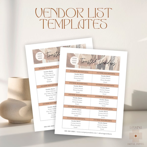 Preferred Vendor List Template Etsy