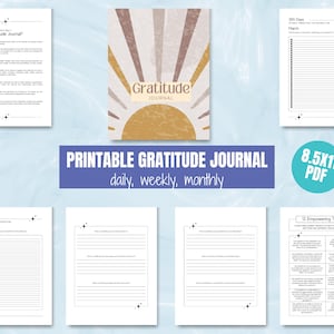 Diario de gratitud - Diario de gratitud imprimible - Diario de gratitud diario – Diario de gratitud semanal - Diario mensual imprimible - Sun Boho