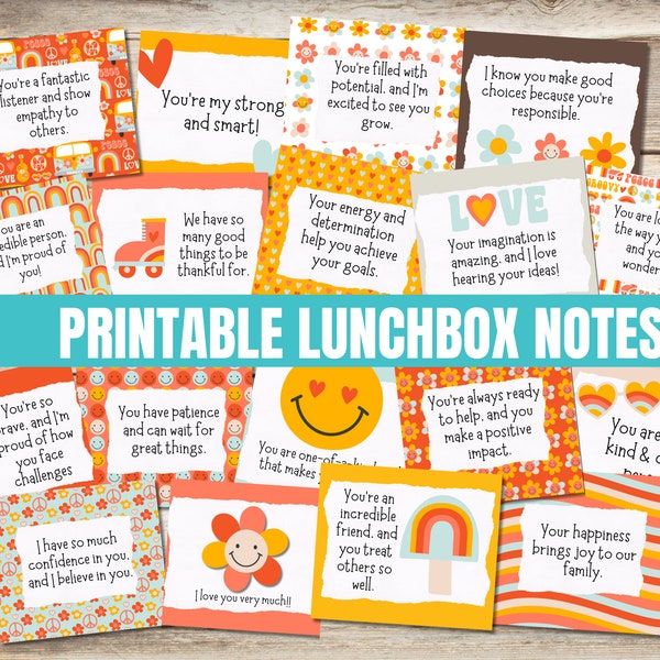 Lunch Notes, Lunch Box Cards, Lunch Box Notes, Encouragement Card, Back To School Notes, Lunch Notes for Kids, Retro, Groovy Lunchbox Notes