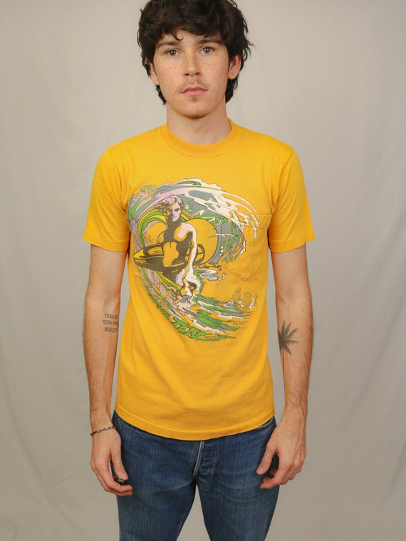 Vintage 70s Hang Ten Surf T Shirt (S) Double Sided Surfer Vintage 70s Hang Ten Surf T Shirt (S) Double Sided Surfer