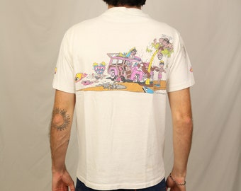 Vintage 80s T&C Surf Designs t shirt (L) Car Crash Made in usa white graphic tee town and country