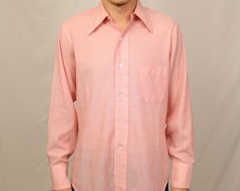 Vintage 70s faded pink button up shirt (M) Union made USA collared pocket