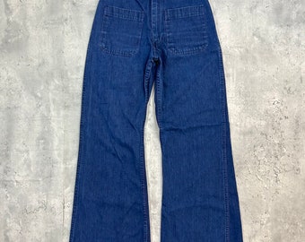 Vintage 80s USN Denim Bell bottoms Dungarees Jeans (28x30) Dark Flared trousers utility U.S. navy
