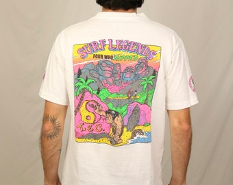 Vintage 80s T&C Surf designs Hawaii t shirt (L) Surf legends Four who ripped graphic tee town and country made in USA