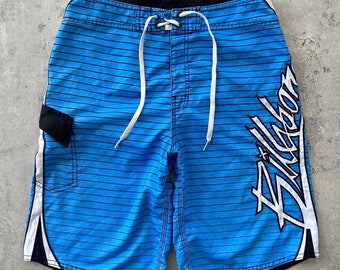 Vintage Y2K Billabong Boardshorts (33) Light blue navy white surf embroidered swim trunks