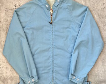 Vintage 70s Light blue Chinstrap Jacket (M) Made in USA Harrington Coach zip up peters water repellent