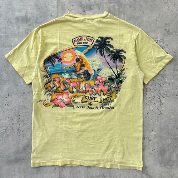 Vintage 80s Ron Jon Surf Shop T Shirt (M) Yellow … - image 2