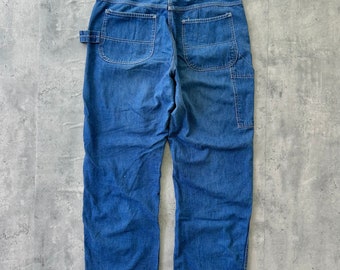 Vintage 70s Carpenter Jeans (34) Dark Baggy Denim Talon Zipper Made in USA