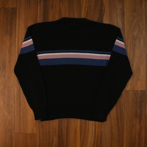 Vintage 90s V-Neck Striped Acrylic Sweater Pebble… - image 3
