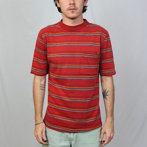 Vintage 70s Jantzen Striped T Shirt L 100% Cotton pocket tee made in USA image 1