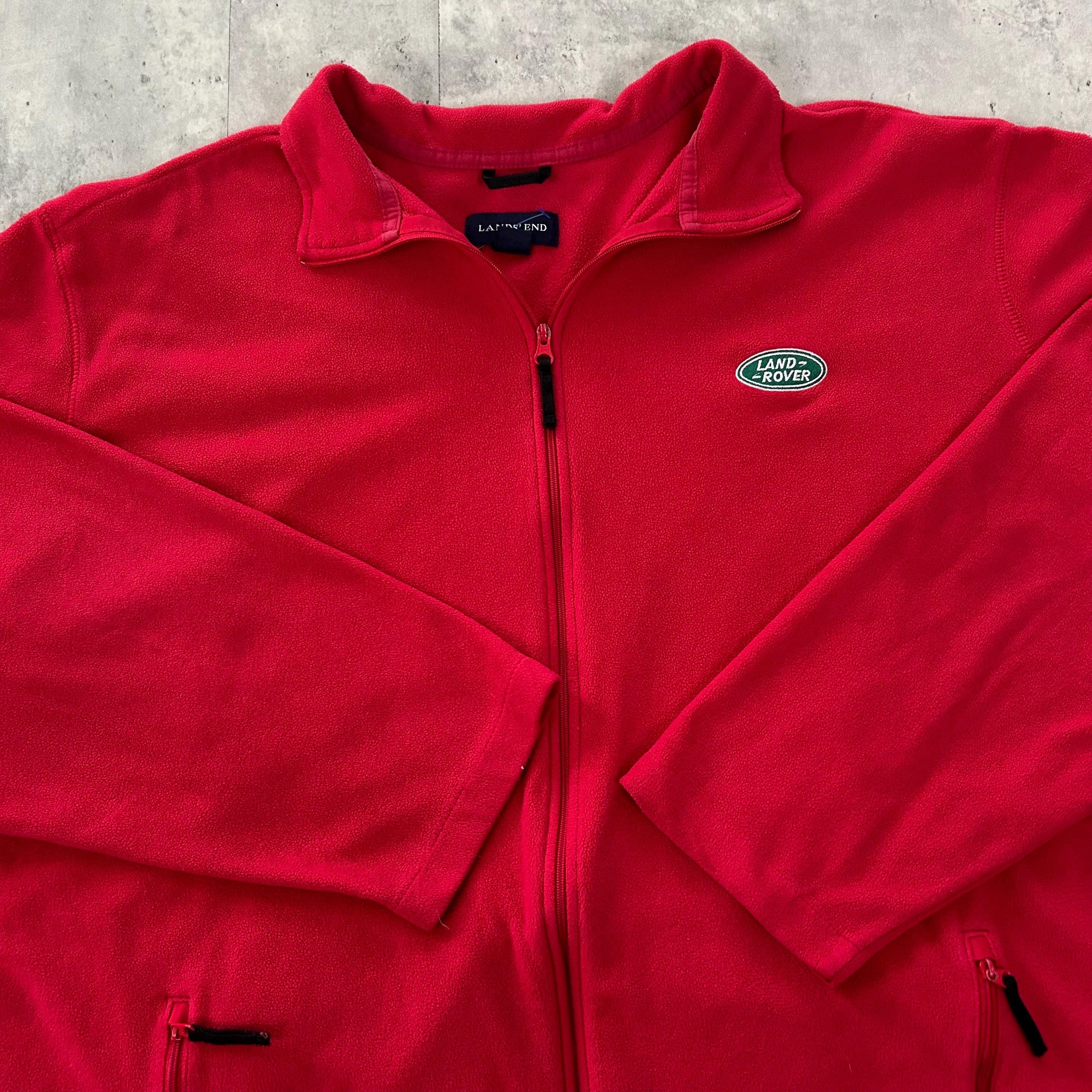 Vintage Y2K Land Rover Patch Fleece Jacket (XXL) Red Lands End Zip