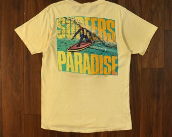 Vintage 80s Hobie Surf T Shirt Surfers paradise tropical beach graphic tee made in USA