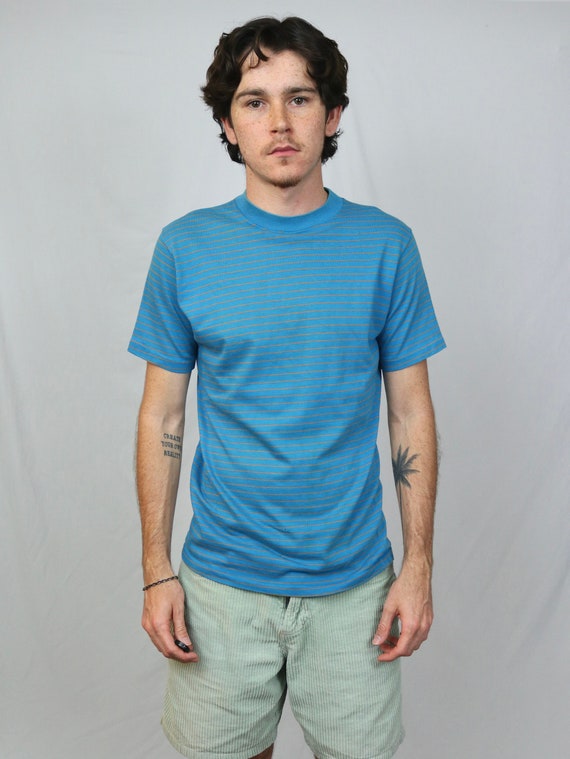 Buy Vintage 60s Campus Striped T Shirt L Light Blue Orange 100 