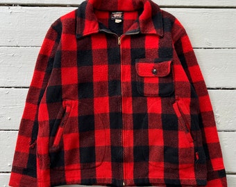 Vintage 1940s 50s Woolrich Buffalo Plaid Jacket (44) style 572 zip up hunting mackinaw made in USA