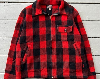 M- Vintage 1960s Woolrich Buffalo Plaid Wool Zip up Jacket
