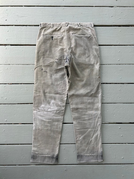 Vintage 60s Corduroy Repaired Pants (30x29.5) gre… - image 2