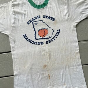 Vintage 70s Georgia Peach State Marching Festival t shirt M made in USA ringer graphic tee papa we thin distressed image 4