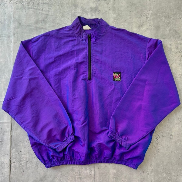 Vintage 80s Surf Style purple Windbreaker (OSFA) iridescent quarter zip made in USA