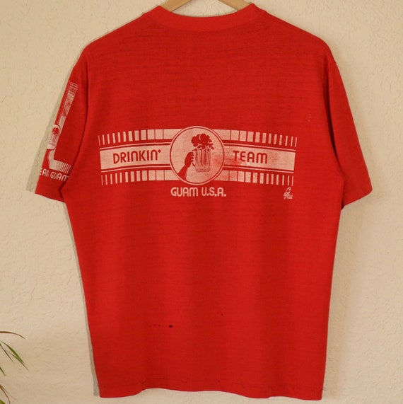 Vintage 70s Guam Drinking Team T Shirt (M) poly t… - image 2
