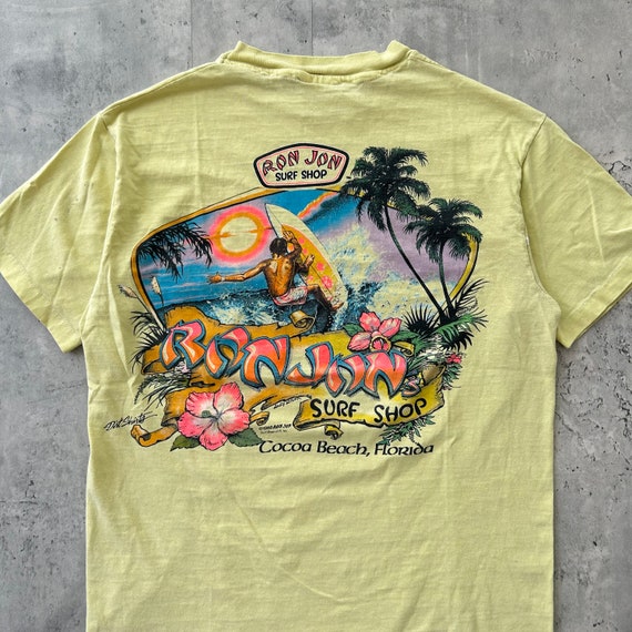 Vintage 80s Ron Jon Surf Shop T Shirt (M) Yellow … - image 1