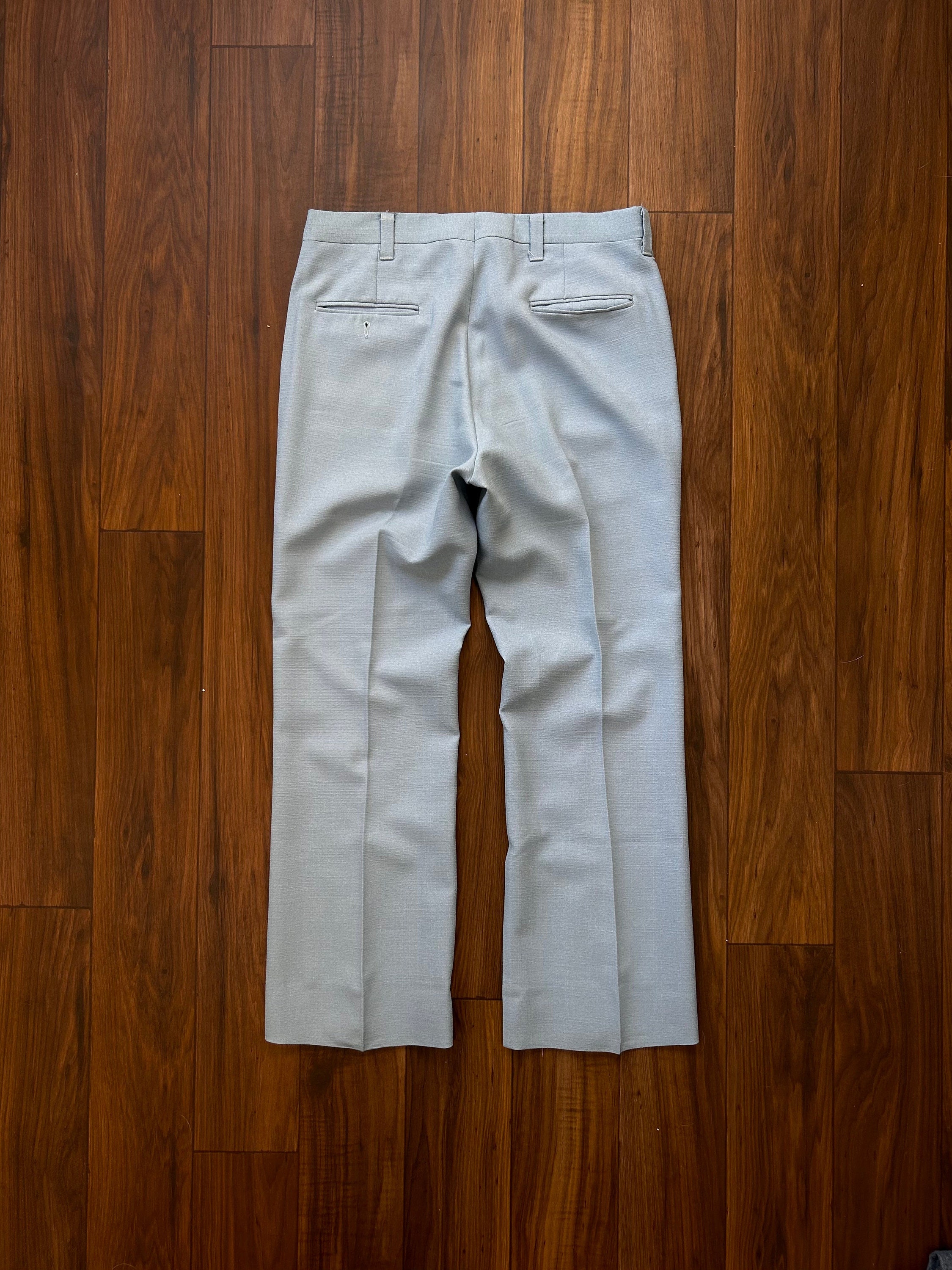 Vintage 70s Light Blue Bootcut Trousers (33) Textured Slacks Vintage 70s Light Blue Bootcut Trousers (33) Textured Slacks