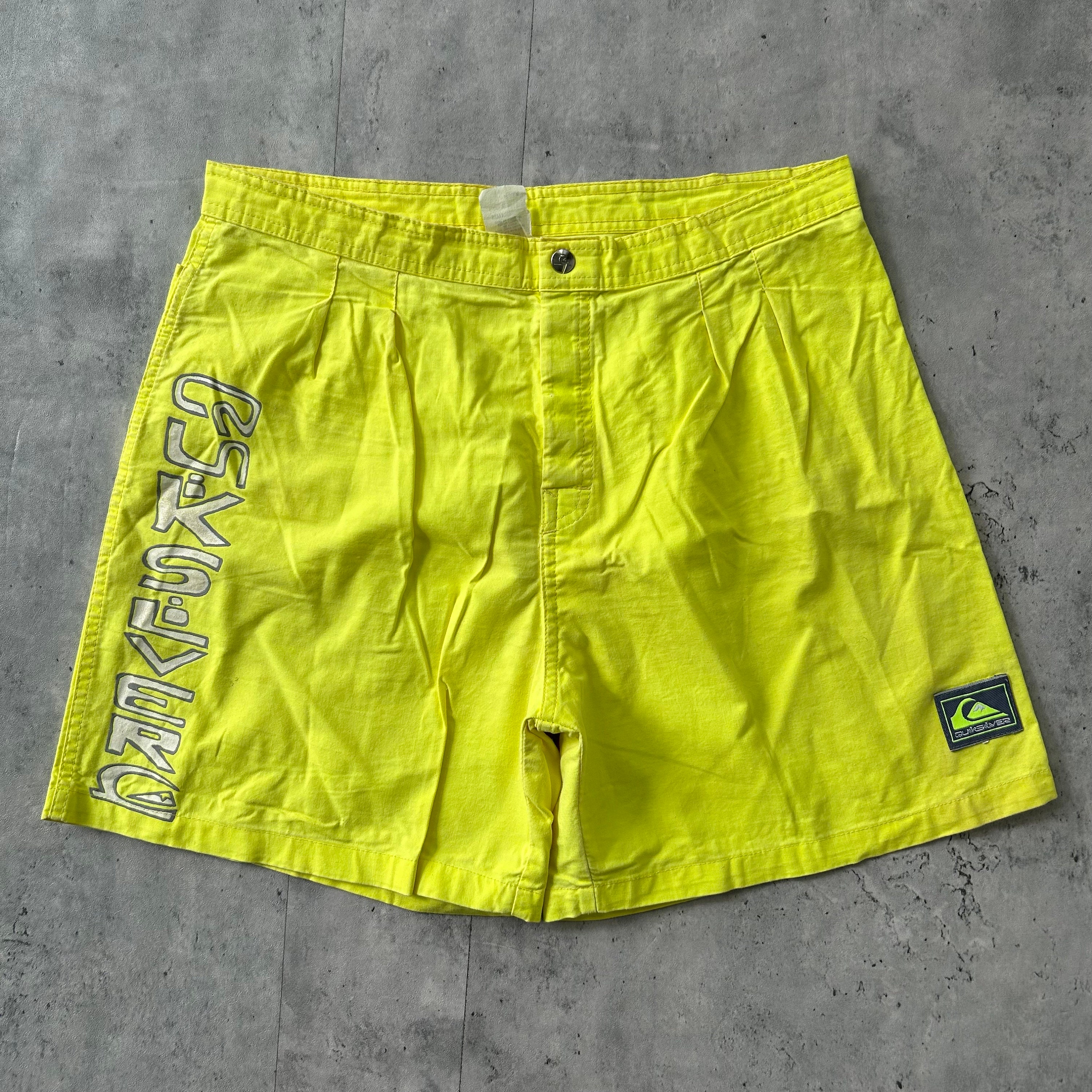 Vintage 80s Quiksilver Surf Boardshorts (34) Neon Yellow