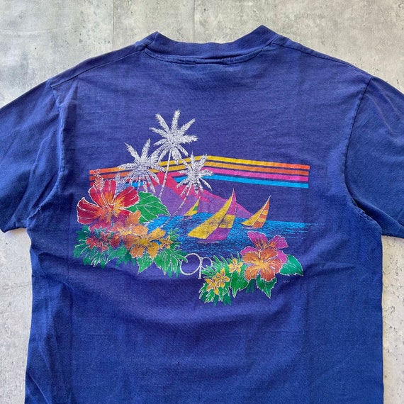 Vintage 80s Ocean Pacific Surf T Shirt (L) Navy B… - image 3