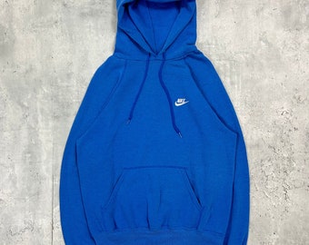 Vintage 90s Nike Basic Hoodie (M) Blue Raglan Embroidered logo made in USA