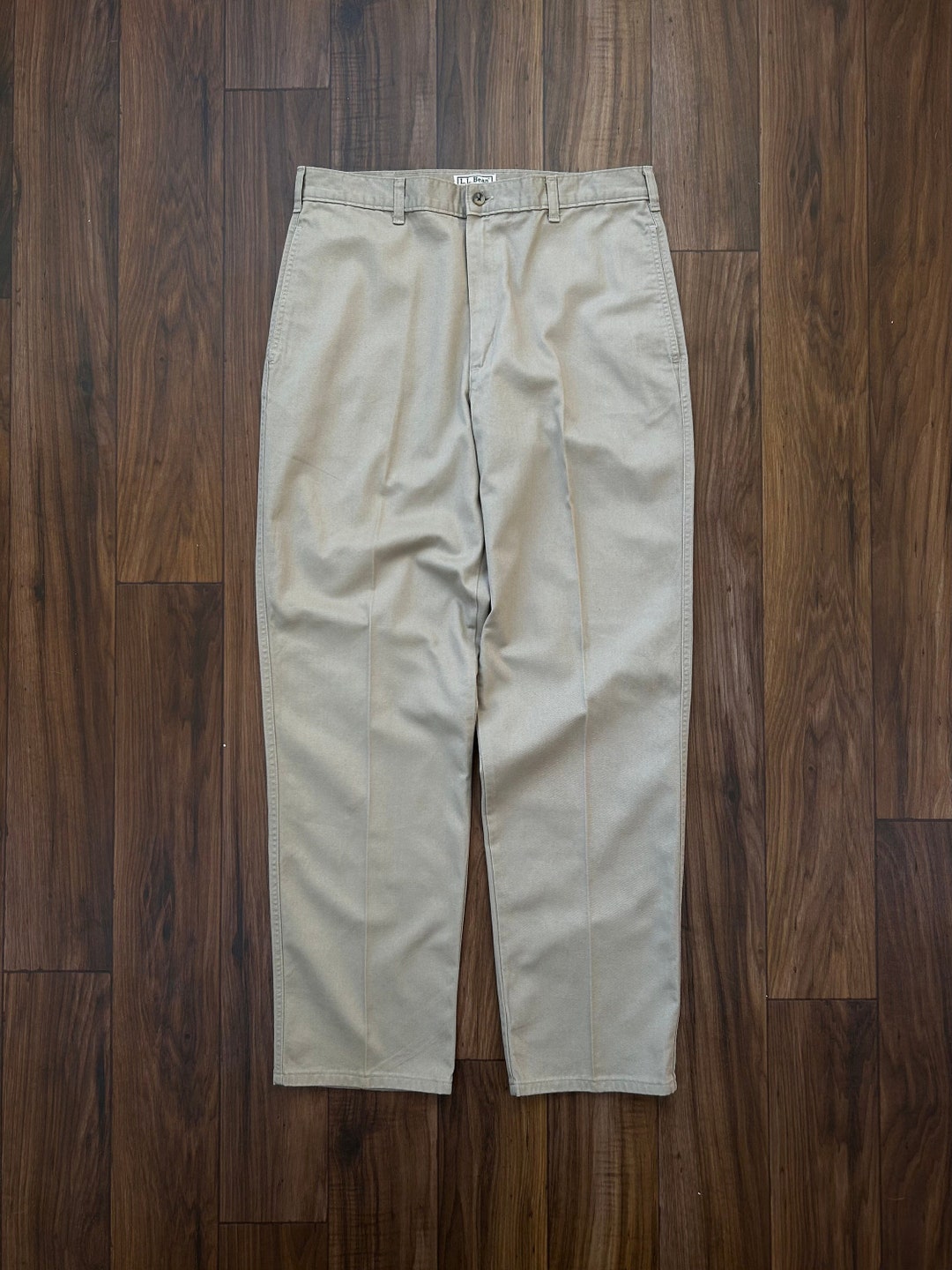 Vintage 80s LL Bean Khaki Pants 34 Made in USA Tan Casual Slacks Talon