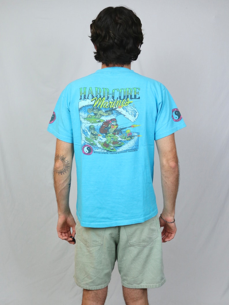 Vintage 90s T&C Surf designs Hawaii t shirt Boys XL light blue hard-core marines thrilla gorilla graphic tee made in USA image 1