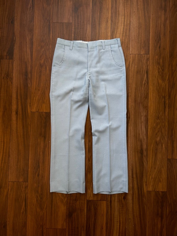 Vintage 70s Light Blue Bootcut Trousers (33) Textu