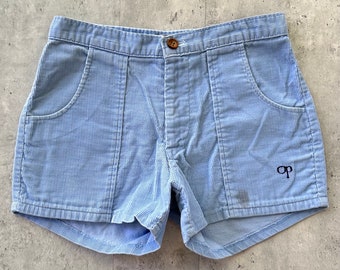 Vintage 70s Ocean Pacific Corduroy Surf Shorts (26) Light blue OP wood button